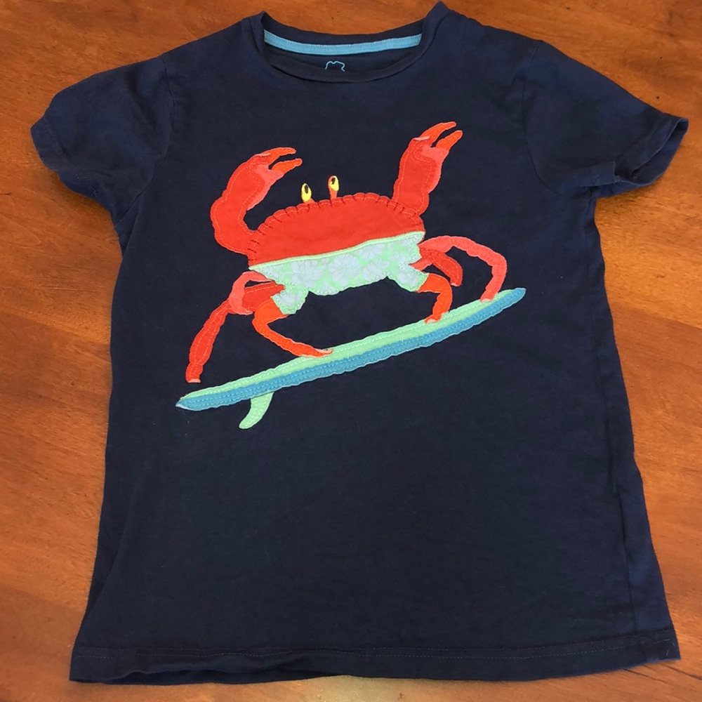 Mini Boden Blue Orange Crab Shirt 9-10